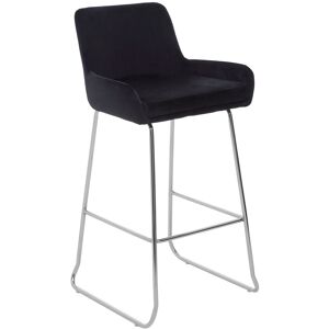 Orsina Black Velvet Bar Chair With Low Arms, Bar Stool With Chrome Sled Base & Footrest, Velvet Upholstered Black Orsina Black Velvet Bar Chair With Low Arms, Bar Stool With Chrome Sled Base & Footrest, Velvet Upholstered Black
