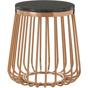 Orsina Cage Design Round Side Table, Rose Gold Stainless Steel Base With Black Faux Marble Top, End Table Gold Orsina Cage Design Round Side Table, Rose Gold Stainless Steel Base With Black Faux Marble Top, End Table Gold