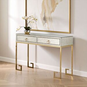 Orsina Luxurious Gold Finish Console Table With Two Drawers, Antique Glass Console Table, Spacious Decorative Table Gold Orsina Luxurious Gold Finish Console Table With Two Drawers, Antique Glass Console Table, Spacious Decorative Table Gold