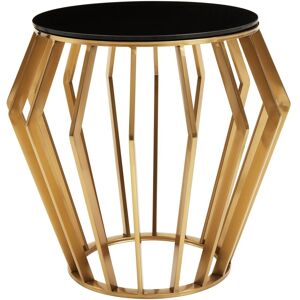 Orsina Elegant Black & Gold Round Side Table, Stylish Black Glass Topped Round Table for Livingrooms & Bedrooms Gold Orsina Elegant Black & Gold Round Side Table, Stylish Black Glass Topped Round Table for Livingrooms & Bedrooms Gold