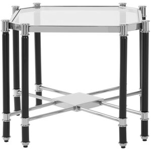 Orsina Silver Chrome Finish End Table, Clear Tempered Glass Octagonal Top, Stainless Steel Frame in Black Black Orsina Silver Chrome Finish End Table, Clear Tempered Glass Octagonal Top, Stainless Steel Frame in Black Black