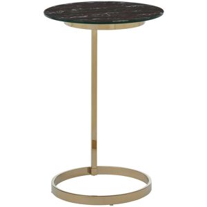 Orsina End Table With Black Marble Effect Glass Top, Warm Metallic Stainless Steel Frame, Round Side Table in Gold Gold Orsina End Table With Black Marble Effect Glass Top, Warm Metallic Stainless Steel Frame, Round Side Table in Gold Gold