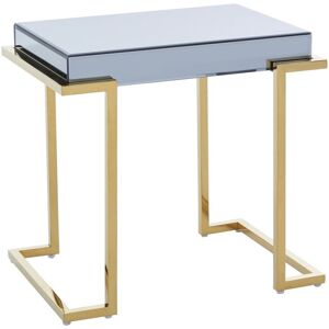 Orsina Decent End Table With Grey Mirrored Top, Metal Side Table With C-Shaped Base, Luxe Gold Finish Small Table Grey Orsina Decent End Table With Grey Mirrored Top, Metal Side Table With C-Shaped Base, Luxe Gold Finish Small Table Grey