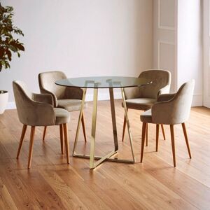 Orsina Sturdy Round Gold Finish Dining Table, Modern Table For Entertaining Guests, Minimalist Open Base Table Gold Orsina Sturdy Round Gold Finish Dining Table, Modern Table For Entertaining Guests, Minimalist Open Base Table Gold