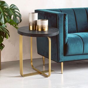 Orsina Round Black & Grey Side Table, Oak Veneer Top with Subtle Veining, Gold Stainless Steel Base, Accent Table Gold Orsina Round Black & Grey Side Table, Oak Veneer Top with Subtle Veining, Gold Stainless Steel Base, Accent Table Gold