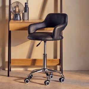 Orsina Ergonomic Black PU Home Office Chair with Curved Back, Comfortable Work From Home Chair, Movable Chair Black Orsina Ergonomic Black PU Home Office Chair with Curved Back, Comfortable Work From Home Chair, Movable Chair Black