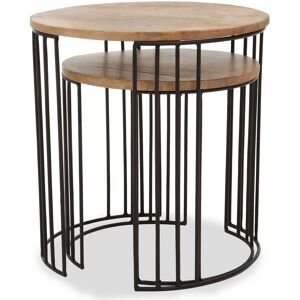 Orsina Set of 2 Mango Wood Side Tables, Cage Frame Metal Side Tables with Wooden Top, Contemporary End Table Set in Natural Natural Orsina Set of 2 Mango Wood Side Tables, Cage Frame Metal Side Tables with Wooden Top, Contemporary End Table Set in Natural Natural