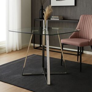 Orsina Modern Square Gold Finish Dining Table, Sturdy Table For Entertaining Guests, Minimalist Open Base Table in Silver Silver Orsina Modern Square Gold Finish Dining Table, Sturdy Table For Entertaining Guests, Minimalist Open Base Table in Silver Silver