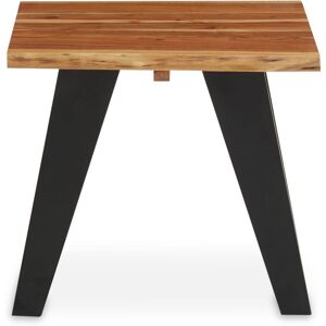 Orsina Acacia Wood Side Table, Rustic Natural Wooden Top With Black Looped Iron Base, End Table in Brown Brown Orsina Acacia Wood Side Table, Rustic Natural Wooden Top With Black Looped Iron Base, End Table in Brown Brown