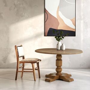 Orsina Oak Wood Natural Round Dining Table, Dining Room Table with Carved Base, Artistic Dining Table for Kitchen Natural Orsina Oak Wood Natural Round Dining Table, Dining Room Table with Carved Base, Artistic Dining Table for Kitchen Natural