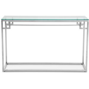 Orsina Tempered Glass Silver Finish Console Table, Stainless Steel Frame With Geometric Design, Glass Top Silver Orsina Tempered Glass Silver Finish Console Table, Stainless Steel Frame With Geometric Design, Glass Top Silver