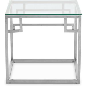 Orsina Silver Side Table, Tempered Glass Top With Minimalist Design, Stainless Steel Frame With Glossy Finish Silver Orsina Silver Side Table, Tempered Glass Top With Minimalist Design, Stainless Steel Frame With Glossy Finish Silver