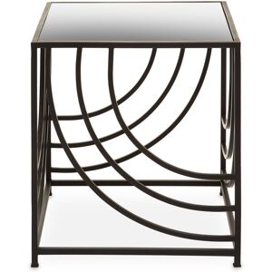 Orsina Industrial Monochrome Side Table, Mirrored Glass Top with Curved Lines, Minimalist Metal Frame Accent Table in Clear Clear Orsina Industrial Monochrome Side Table, Mirrored Glass Top with Curved Lines, Minimalist Metal Frame Accent Table in Clear Clear