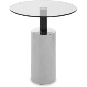 Orsina Clear Glass Side Table With Silver Base, Modern Accent Table With Black Column Support, Round Glass End Table Silver Orsina Clear Glass Side Table With Silver Base, Modern Accent Table With Black Column Support, Round Glass End Table Silver