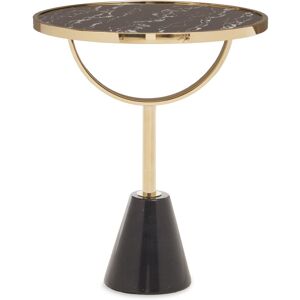 Orsina Black Glass Side Table with Gold Marble‑Effect Base, Round Tempered Black-Glass Top on Iron Column Black Orsina Black Glass Side Table with Gold Marble‑Effect Base, Round Tempered Black-Glass Top on Iron Column Black