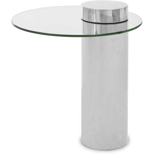 Orsina Clear Glass Side Table with Silver Base, Round Tempered Glass C‑Shape Accent Table, Steel Silver‑Finish Silver Orsina Clear Glass Side Table with Silver Base, Round Tempered Glass C‑Shape Accent Table, Steel Silver‑Finish Silver