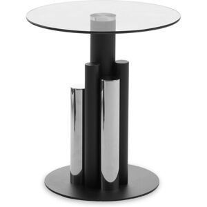 Orsina Clear Glass Side Table With Silver Base, Modern Accent Table With Black Column Support, Round Glass End Table Black Orsina Clear Glass Side Table With Silver Base, Modern Accent Table With Black Column Support, Round Glass End Table Black