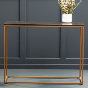 Orsina Black Marble Console Table, Rectangular Black Marble Top on Matte Gold Iron Frame, Geometric Modern Console Gold Orsina Black Marble Console Table, Rectangular Black Marble Top on Matte Gold Iron Frame, Geometric Modern Console Gold