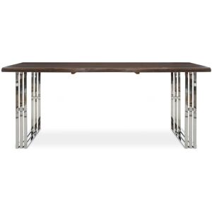 Orsina Natural & Silver Dining Table, Natural Wood Top Dining Room Table, Stainless Steel Loop Base Design Natural Orsina Natural & Silver Dining Table, Natural Wood Top Dining Room Table, Stainless Steel Loop Base Design Natural