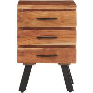 Orsina Three‑Drawer Acacia Side Table, Natural Solid Acacia Wood with Industrial Black Iron Legs, End Table Natural Orsina Three‑Drawer Acacia Side Table, Natural Solid Acacia Wood with Industrial Black Iron Legs, End Table Natural