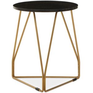 Orsina Side Table With Sledge Base, Black Marble Top Round Side Table, Gold Finish Metal Frame With Geometric Design Black Orsina Side Table With Sledge Base, Black Marble Top Round Side Table, Gold Finish Metal Frame With Geometric Design Black