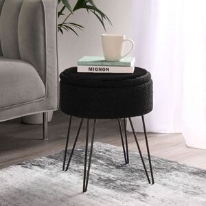 OHS Boucle Fleece Foot Stool Storage Seat Chair in Black Black OHS Boucle Fleece Foot Stool Storage Seat Chair in Black Black