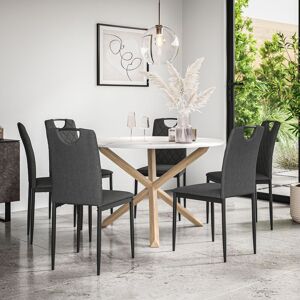 More4Homes Malvern Round Dining Table & Chairs - Marble Table Top w Solid Oak Legs + Monza Fabric Dining Chair Set Of 6 in Charcoal Charcoal More4Homes Malvern Round Dining Table & Chairs - Marble Table Top w Solid Oak Legs + Monza Fabric Dining Chair Set Of 6 in Charcoal Charcoal