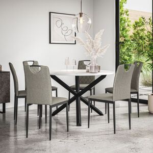 More4Homes Malvern Round Dining Table & Chairs - Marble Table Top w Solid Oak Black Legs + Monza Fabric Dining Chair Set Of 6 in Grey Grey More4Homes Malvern Round Dining Table & Chairs - Marble Table Top w Solid Oak Black Legs + Monza Fabric Dining Chair Set Of 6 in Grey Grey