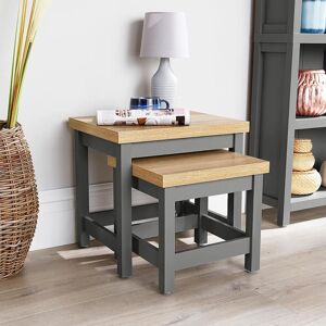 Home Source Nest of 2 Tables Coffee Occasional Side End 36mm Oak Top Nested Set in Dark Grey Dark Grey Home Source Nest of 2 Tables Coffee Occasional Side End 36mm Oak Top Nested Set in Dark Grey Dark Grey