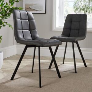 Home Source Kitchen Dining Chairs Pair Black Metal Legs Square Fabric Design in Dark Grey Dark Grey Home Source Kitchen Dining Chairs Pair Black Metal Legs Square Fabric Design in Dark Grey Dark Grey