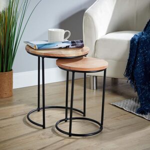 Home Source Nest 2 Tables Round Acacia Wood Tables Iron Legs Home Compact Storage in Light Oak Light Oak Home Source Nest 2 Tables Round Acacia Wood Tables Iron Legs Home Compact Storage in Light Oak Light Oak