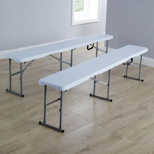Home Source 6ft Folding Trestle Benches Heavy Duty Garden Indoor Outdoor Set of 2 in White White Home Source 6ft Folding Trestle Benches Heavy Duty Garden Indoor Outdoor Set of 2 in White White