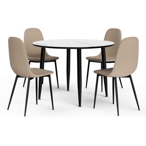 VonHaus Marble Effect Round Dining Table & 4 Chairs Set in White White VonHaus Marble Effect Round Dining Table & 4 Chairs Set in White White