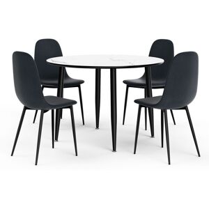 VonHaus Marble Effect Round Dining Table & 4 Chairs Set in White White VonHaus Marble Effect Round Dining Table & 4 Chairs Set in White White