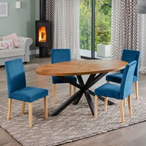 Artemis Home Dosenna Oval Dining Table Set with 4 Maiolo Velvet Chairs in Blue Blue Artemis Home Dosenna Oval Dining Table Set with 4 Maiolo Velvet Chairs in Blue Blue