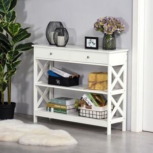 HOMCOM Console Table Sofa Desk w/ Shelves Drawers for Living Room Entryway Bedroom in White White HOMCOM Console Table Sofa Desk w/ Shelves Drawers for Living Room Entryway Bedroom in White White