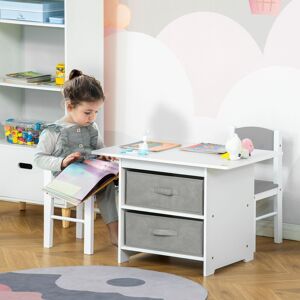 HOMCOM 3 Pcs Kids Table & Chairs Set Furniture with Storage Drawers for 2-4 Years old in White White HOMCOM 3 Pcs Kids Table & Chairs Set Furniture with Storage Drawers for 2-4 Years old in White White