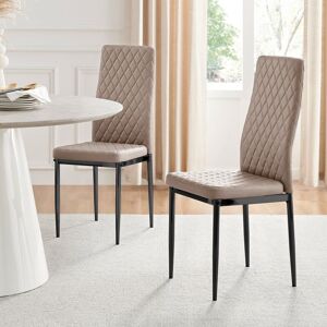 FurnitureboxUK Set of 4 Milan High Back Soft Touch Diamond Pattern Faux Leather Dining Chairs With Black Powder Coated Metal Legs in Beige Beige FurnitureboxUK Set of 4 Milan High Back Soft Touch Diamond Pattern Faux Leather Dining Chairs With Black Powder Coated Metal Legs in Beige Beige