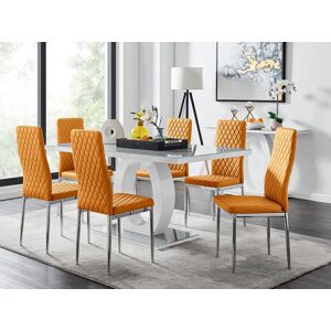 FurnitureboxUK Giovani 6-Seater Grey Glass Dining Table & 6 Milan Faux Leather Dining Chairs in Mustard Mustard FurnitureboxUK Giovani 6-Seater Grey Glass Dining Table & 6 Milan Faux Leather Dining Chairs in Mustard Mustard