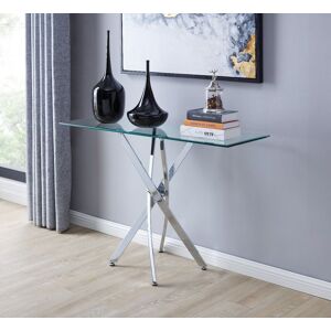 FurnitureboxUK Leonardo Rectangular Glass Console Table with Metal Angled Starburst Legs for Modern Living Room in Silver Silver FurnitureboxUK Leonardo Rectangular Glass Console Table with Metal Angled Starburst Legs for Modern Living Room in Silver Silver