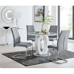 FurnitureboxUK Giovani Round 4 Seat 100cm White High Gloss Unique Halo Base Grey Glass Top Dining Table 4 Soft Faux Leather Lorenzo Chairs in Mustard Mustard FurnitureboxUK Giovani Round 4 Seat 100cm White High Gloss Unique Halo Base Grey Glass Top Dining Table 4 Soft Faux Leather Lorenzo Chairs in Mustard Mustard