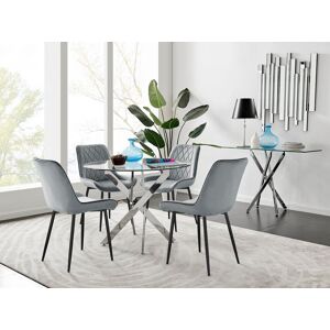 FurnitureboxUK Novara 100cm Round Dining Table & 4 Pesaro Black Leg Chairs in Grey Grey FurnitureboxUK Novara 100cm Round Dining Table & 4 Pesaro Black Leg Chairs in Grey Grey
