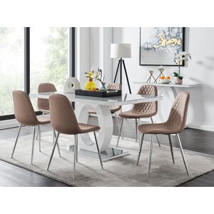 FurnitureboxUK Giovani 6-Seater Grey Glass Dining Table & 6 Corona Faux Leather Dining Chairs in Beige Beige FurnitureboxUK Giovani 6-Seater Grey Glass Dining Table & 6 Corona Faux Leather Dining Chairs in Beige Beige