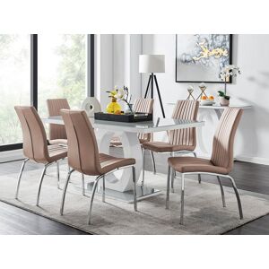 FurnitureboxUK Giovani 6-Seater Grey Glass Dining Table & 6 Isco Faux Leather Dining Chairs in Beige Beige FurnitureboxUK Giovani 6-Seater Grey Glass Dining Table & 6 Isco Faux Leather Dining Chairs in Beige Beige