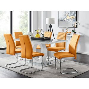 FurnitureboxUK Giovani 6-Seater Grey Glass Dining Table & 6 Lorenzo Faux Leather Dining Chairs in Mustard Mustard FurnitureboxUK Giovani 6-Seater Grey Glass Dining Table & 6 Lorenzo Faux Leather Dining Chairs in Mustard Mustard