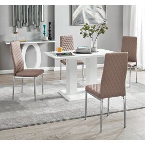 FurnitureboxUK Imperia 4 Seater Modern White High Gloss Rectangular Dining Table & 4 Milan Faux Leather Chairs in Beige Beige FurnitureboxUK Imperia 4 Seater Modern White High Gloss Rectangular Dining Table & 4 Milan Faux Leather Chairs in Beige Beige