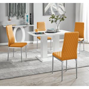 FurnitureboxUK Imperia 4 Seater Modern White High Gloss Rectangular Dining Table & 4 Milan Faux Leather Chairs in Mustard Mustard FurnitureboxUK Imperia 4 Seater Modern White High Gloss Rectangular Dining Table & 4 Milan Faux Leather Chairs in Mustard Mustard