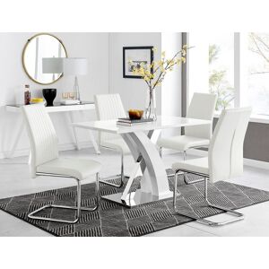 FurnitureboxUK Atlanta White High Gloss & Chrome 4 Seater Dining Table with X Shaped Legs & 4 Faux Leather Lorenzo Chairs White FurnitureboxUK Atlanta White High Gloss & Chrome 4 Seater Dining Table with X Shaped Legs & 4 Faux Leather Lorenzo Chairs White