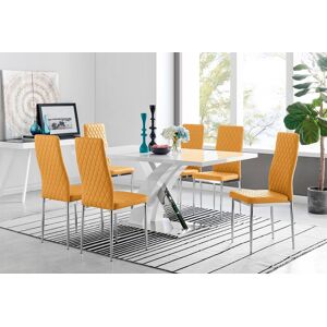 FurnitureboxUK Atlanta Modern Rectangle Chrome Metal High Gloss White Dining Table & 6 Milan Chairs Set in Mustard Mustard FurnitureboxUK Atlanta Modern Rectangle Chrome Metal High Gloss White Dining Table & 6 Milan Chairs Set in Mustard Mustard