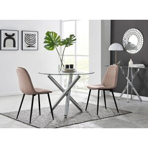 FurnitureboxUK Selina Round Glass Chrome Leg Dining Table & 2 Corona Black Leg Chairs in Beige Size: 2 Person Beige 2 Person FurnitureboxUK Selina Round Glass Chrome Leg Dining Table & 2 Corona Black Leg Chairs in Beige Size: 2 Person Beige 2 Person